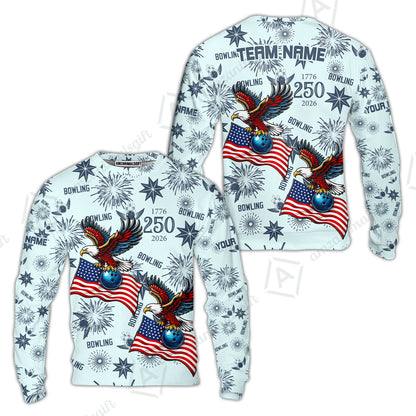 Custom Bowling Jersey Polo Shirt, USA 250 Years of Independence Bowling, Custom Bowling Jersey Team Shirt For Players With Name and Team Name