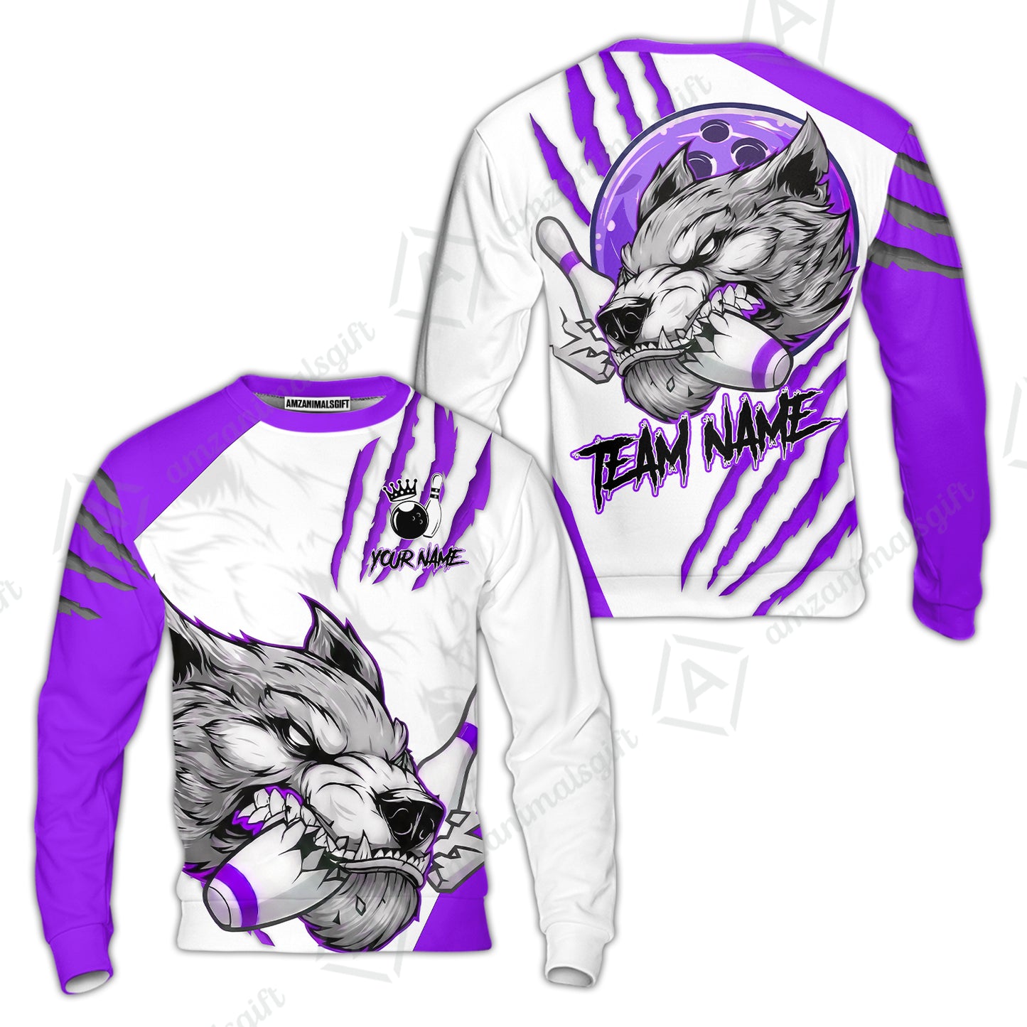 Customized Bowling Jerseys, Fierce Wolf Artwork Scratch, Uniform Bowling - Personalized Name And Team Name