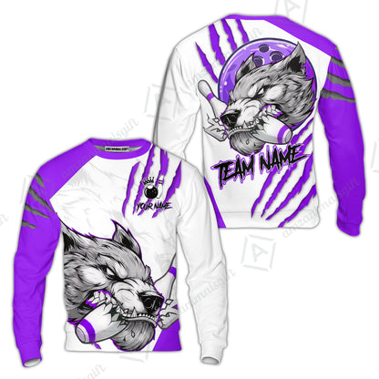 Customized Bowling Jerseys, Fierce Wolf Artwork Scratch, Uniform Bowling - Personalized Name And Team Name