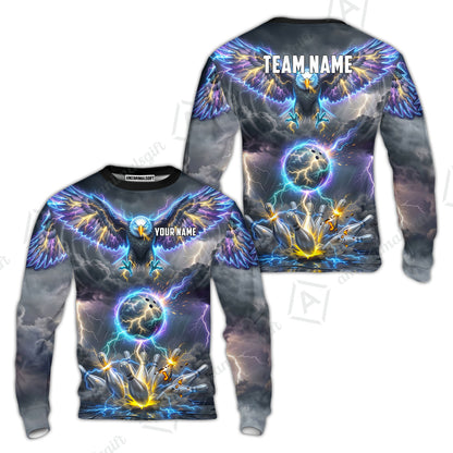 Custom Bowling Jersey Polo Shirt, Majestic Electric Lightning Eagle, Custom Bowling Jersey Team Shirt For Players With Name and Team Name