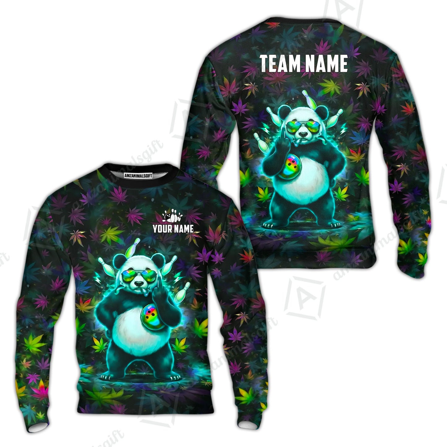 Custom Bowling Jersey Polo Shirt, Badass Stoner Panda & Psychedelic Leaves, Custom Bowling Jersey Team Shirt For Players With Name & Team Name