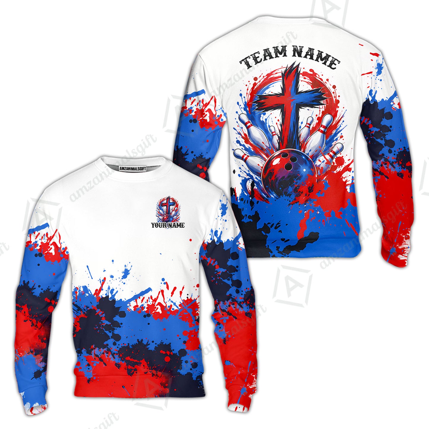 Custom Bowling Jersey Polo Shirt, Splash Pain Bowling Cross Colorful, Custom Bowling Jersey Team Shirt For Players With Name & Team Name