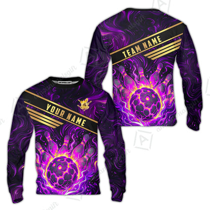 Custom Bowling Polo Shirt, Glowing Bowling Ball and Pins Custom Bowling Polo Team Shirt For Players With Name & Team Name