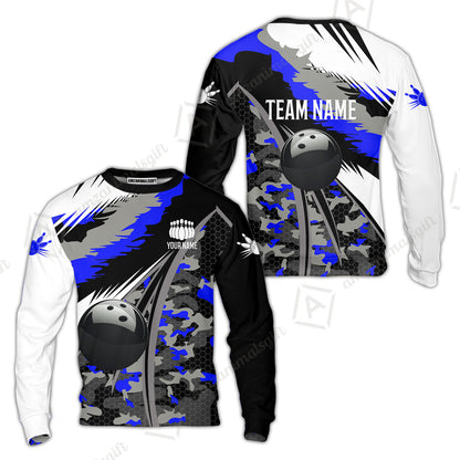Custom Bowling Team Jersey, Personalized Long Sleeve Jersey Shirt Camo Bowling Shirt with Name & Team Name