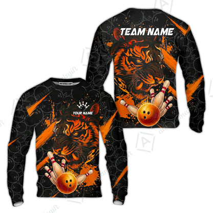 Customized Bowling Unisex Polo Shirt, Tiger Ball Striking Pins, Bowling Uniforms, Personalized Name And Team Name