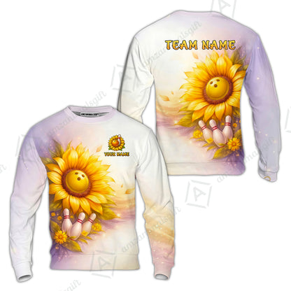 Custom Bowling Polo Shirt, Floral Sunflower Bowling Custom Bowling Polo Team Shirt For Players With Name & Team Name