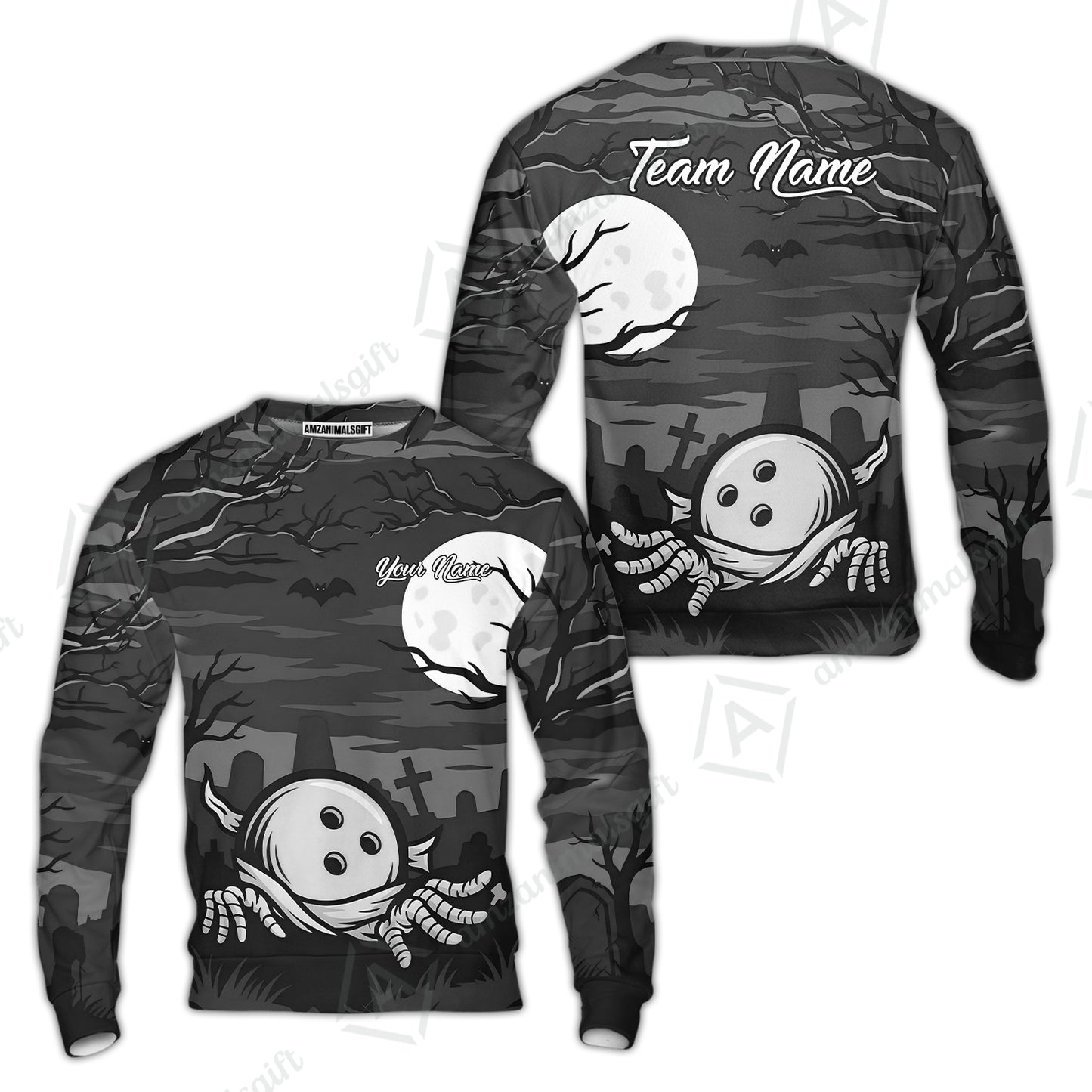Customized Bowling Shirt, Bowling Halloween Mummy, Personalized Polo Shirt For Players With Name & Team Name