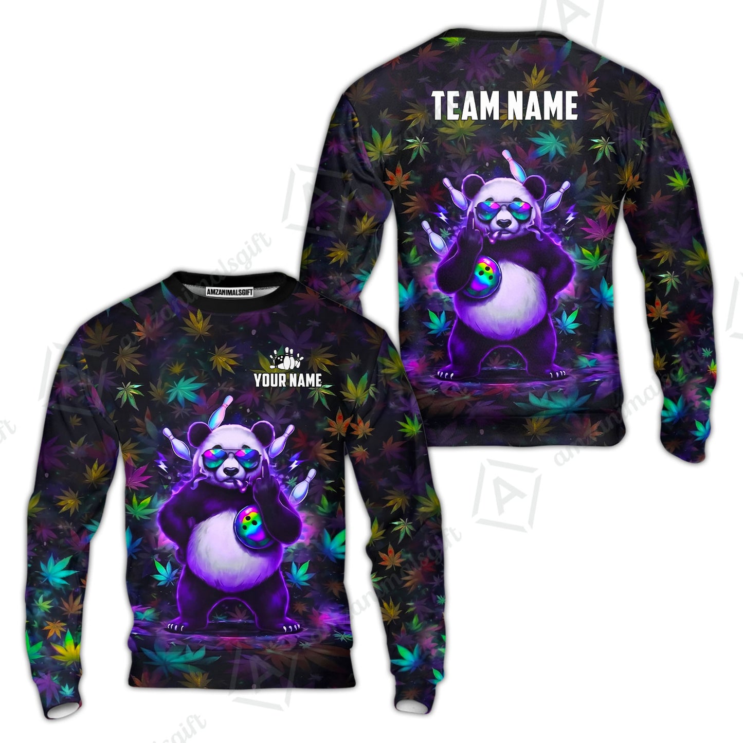 Custom Bowling Jersey Polo Shirt, Badass Stoner Panda & Psychedelic Leaves, Custom Bowling Jersey Team Shirt For Players With Name & Team Name