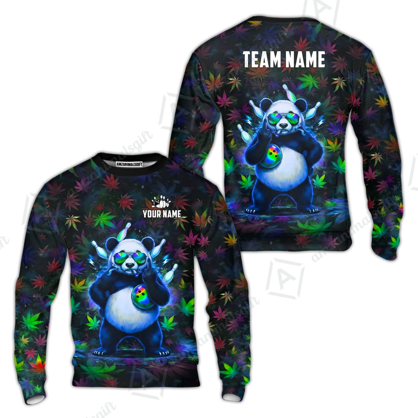 Custom Bowling Jersey Polo Shirt, Badass Stoner Panda & Psychedelic Leaves, Custom Bowling Jersey Team Shirt For Players With Name & Team Name