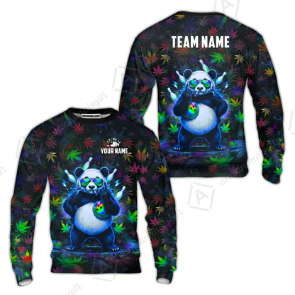 Custom Bowling Jersey Polo Shirt, Badass Stoner Panda & Psychedelic Leaves, Custom Bowling Jersey Team Shirt For Players With Name & Team Name