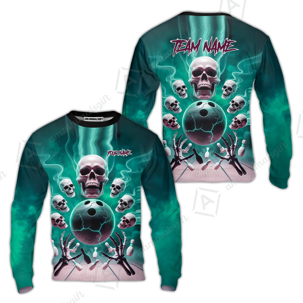 Custom Dark Fantasy Skeleton Bowling Team Jersey, Bowling Uniforms, Personalize Name And Team Name