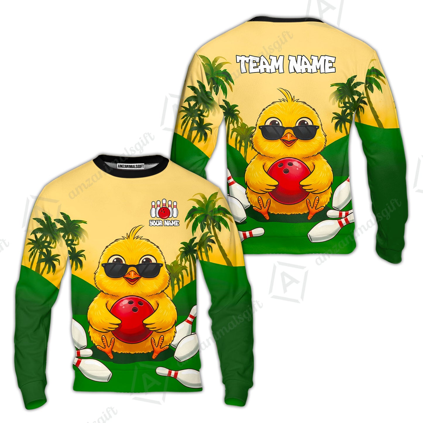 Custom Bowling Jersey Polo Shirt, Grass Landscape Chicken Bowling, Personalize Name and Team Name