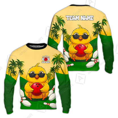 Custom Bowling Jersey Polo Shirt, Grass Landscape Chicken Bowling, Personalize Name and Team Name