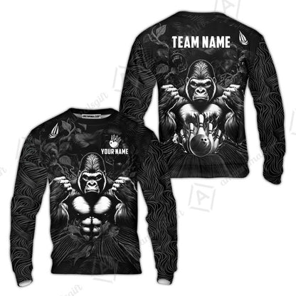 Custom Bowling Jersey Polo Shirt, Furious Gorilla Mascot, Custom Bowling Jersey Team Shirt For Players With Name & Team Name