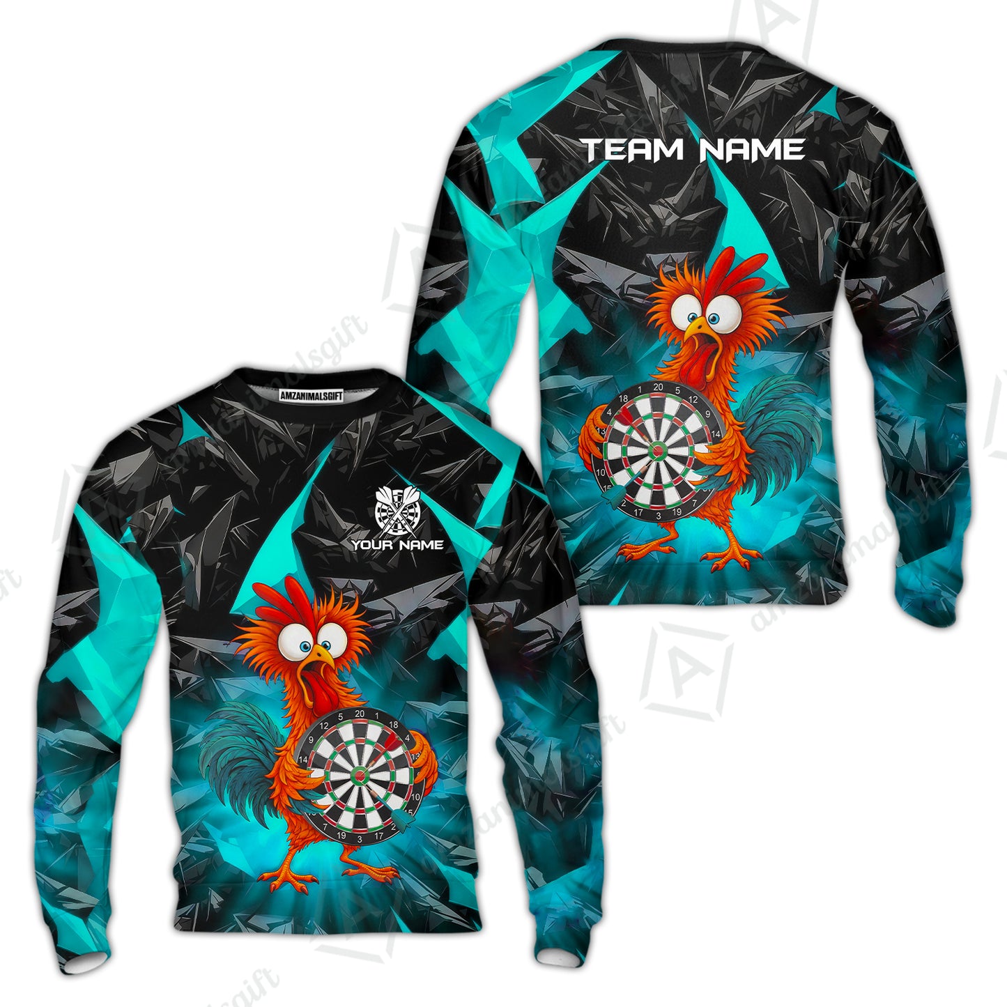 Custom Darts Team Jersey, Personalized Funky Rooster Dart Shirt For Players With Name & Team Name