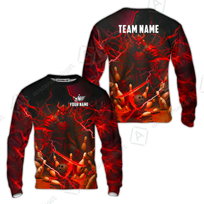 Custom Bowling Jersey Polo Shirt, Fiery Samurai Strike, Custom Bowling Jersey Team Shirt For Players With Name & Team Name
