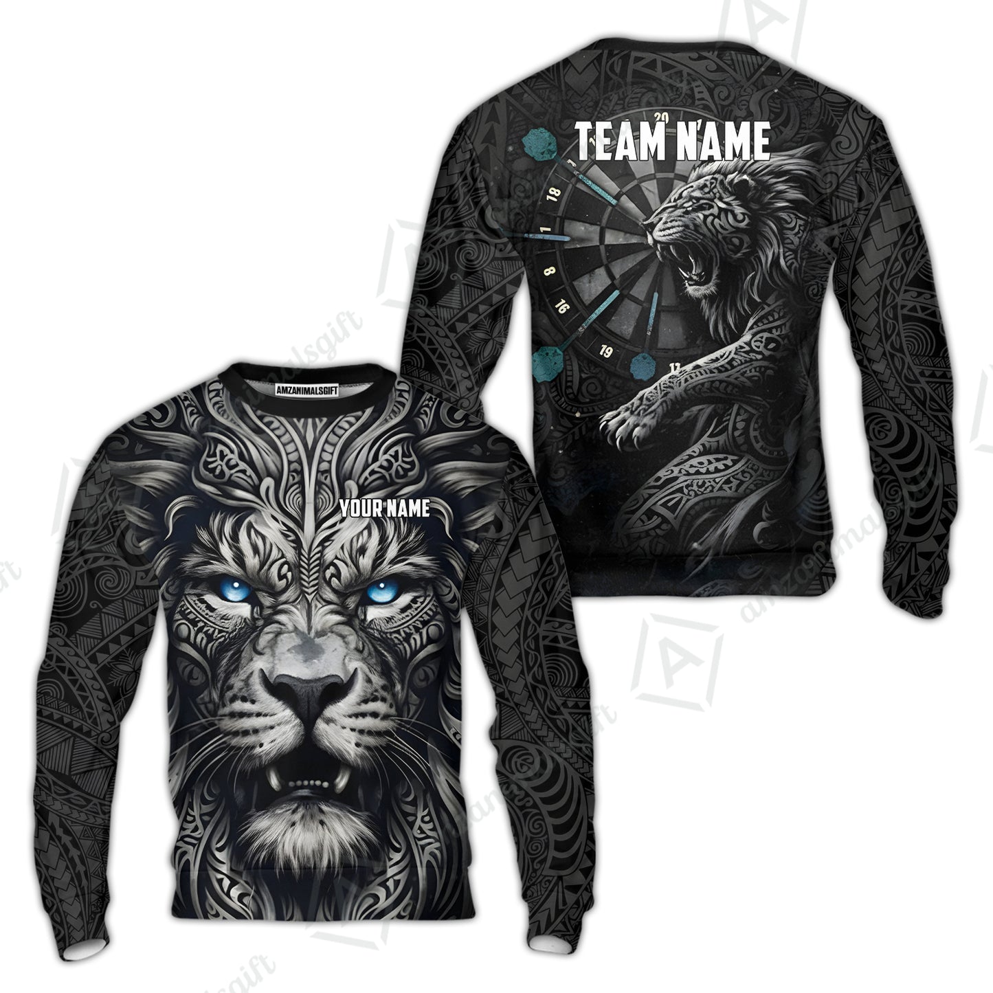 Custom Darts Team Jersey, Personalized Lion Darts Tribal Polo Shirt For Players With Name & Team Name
