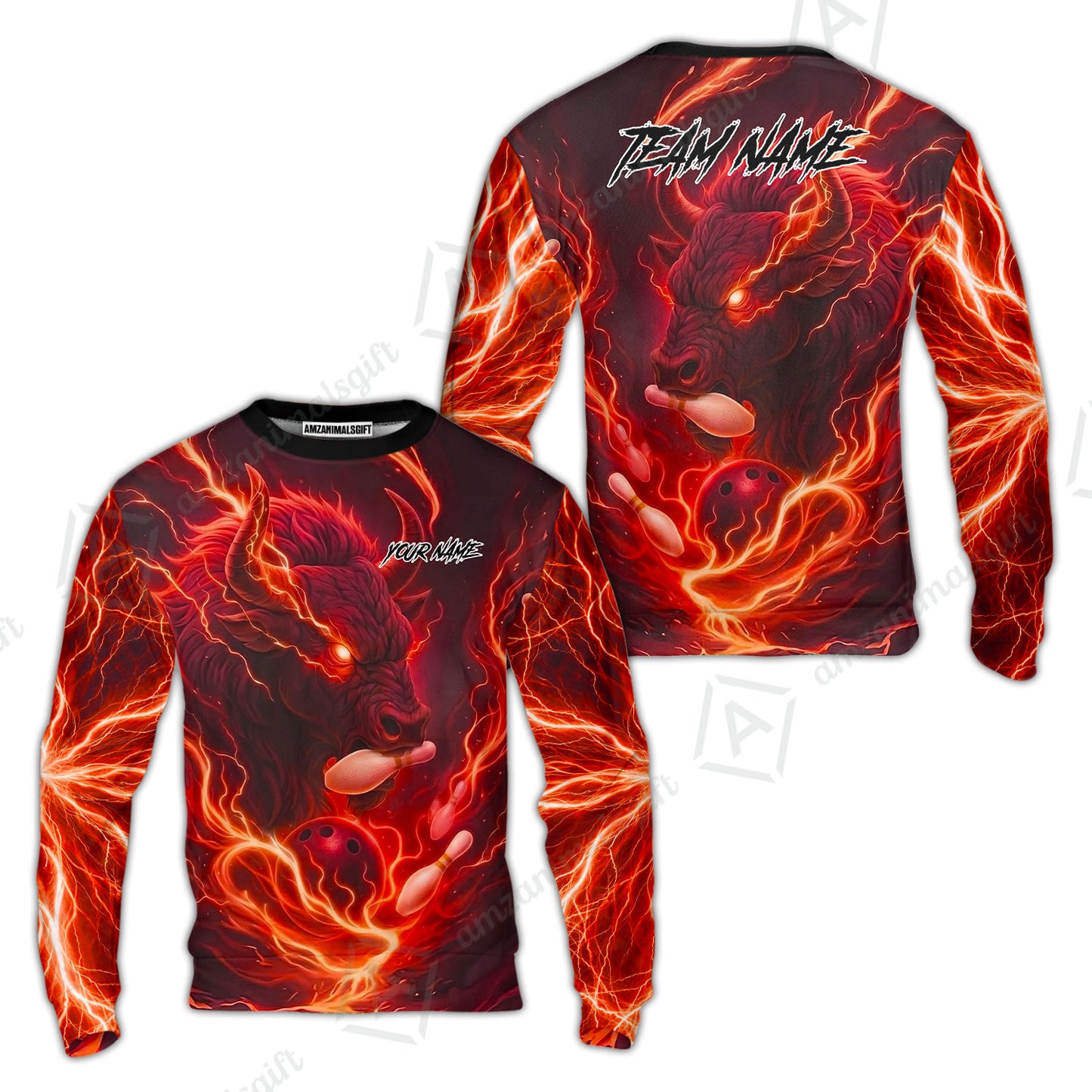 Custom Bowling Jersey Polo Shirt, Charging Bull Bowling Custom Bowling Jersey Team Shirt For Players With Name & Team Name