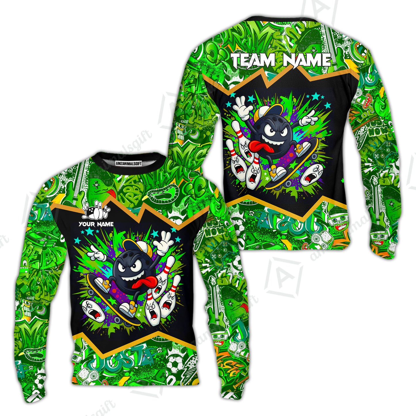 Customized Bowling Unisex Polo Shirt, Skater Bowling Ball Attack, Bowling Uniform, Personalized Name And Team Name