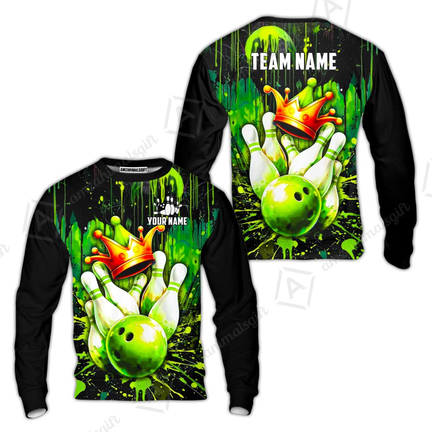 Custom Bowling Jersey Polo Shirt, Neon King Crown, Custom Bowling Jersey Team Shirt For Players With Name and Team Name
