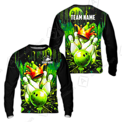 Custom Bowling Jersey Polo Shirt, Neon King Crown, Custom Bowling Jersey Team Shirt For Players With Name and Team Name