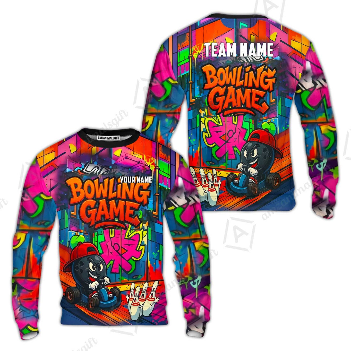Custom Bowling Jersey Polo Shirt, Street Graffiti Go Kart Ball, Custom Bowling Jersey Team Shirt For Players With Name and Team Name