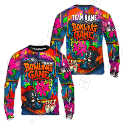 Custom Bowling Jersey Polo Shirt, Street Graffiti Go Kart Ball, Custom Bowling Jersey Team Shirt For Players With Name and Team Name