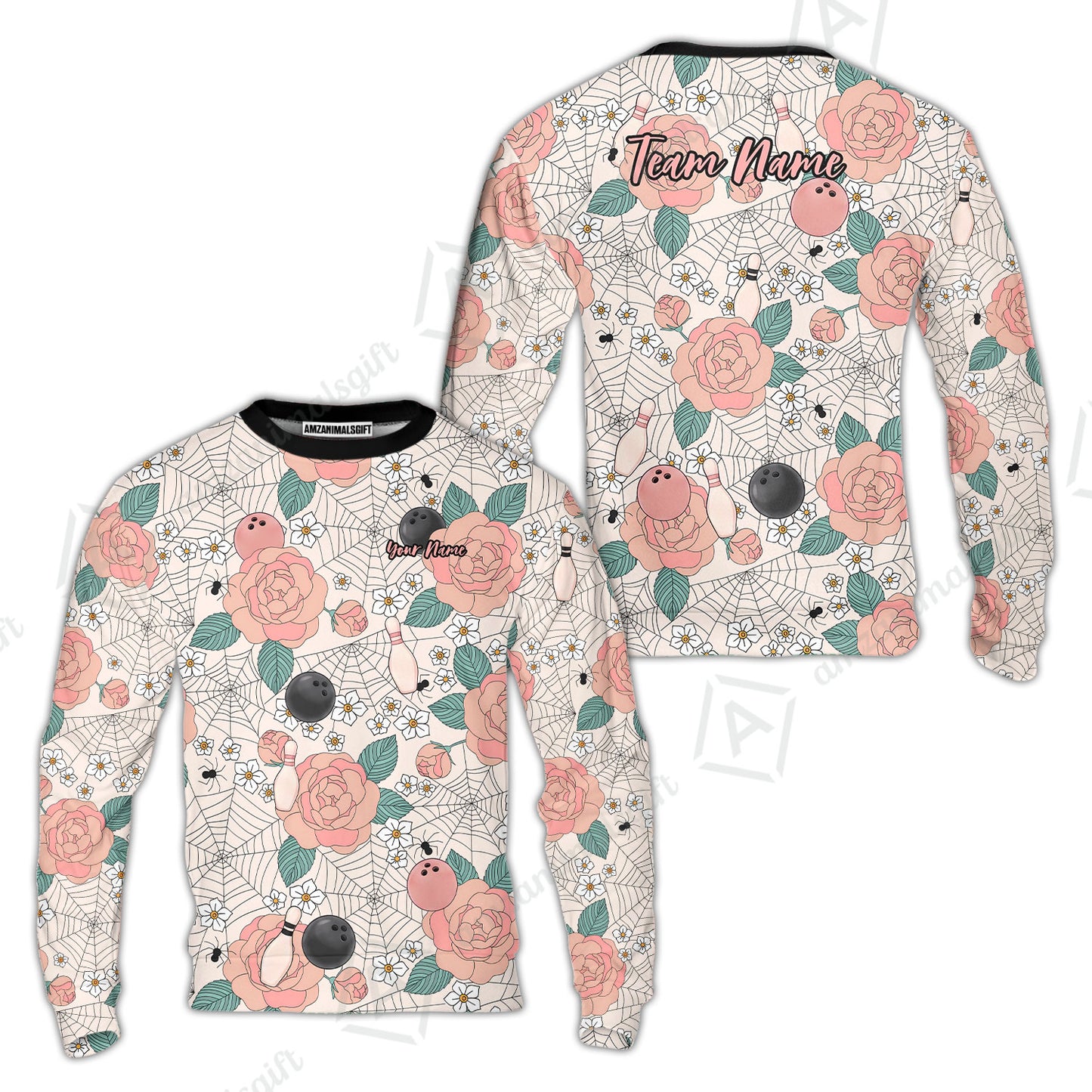Custom Bowling Jersey Polo Shirt, Spider Flower Pattern Bowling, Personalized Name And Team Name