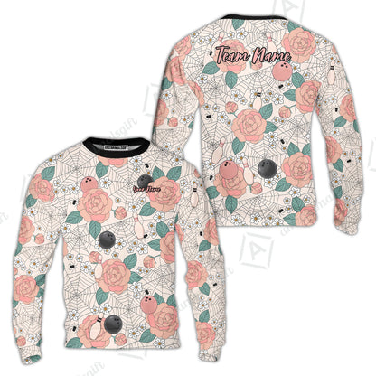 Custom Bowling Jersey Polo Shirt, Spider Flower Pattern Bowling, Personalized Name And Team Name