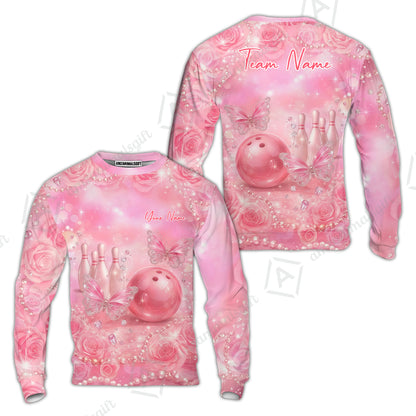 Custom Pink Diamond Bowling Jersey Polo Shirt, Custom Pink Diamond Bowling Jersey Team Shirt For Players With Name & Team Name
