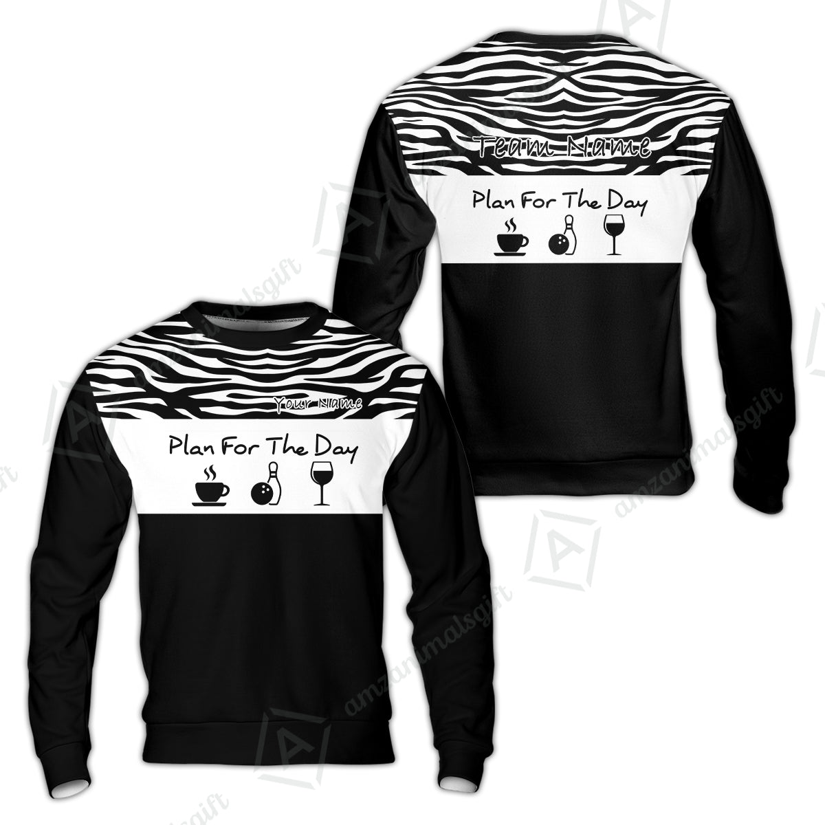 Custom Bowling Jersey Polo Shirt, Plan For The Day Zebra Pattern, Custom Bowling Jersey Team Shirt For Players With Name & Team Name