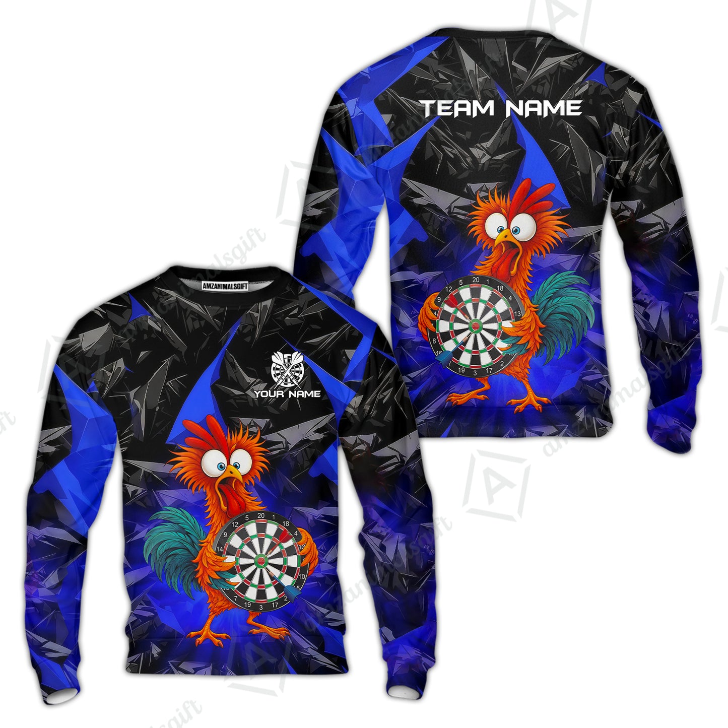 Custom Darts Team Jersey, Personalized Funky Rooster Dart Shirt For Players With Name & Team Name
