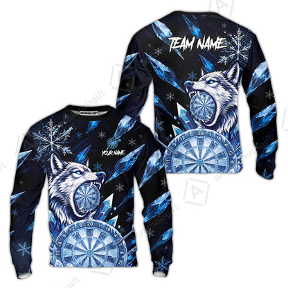 Customized Ice Wolf Crystal Winter Mascot Darts Jersey, Personalized Name And Team Name For Players