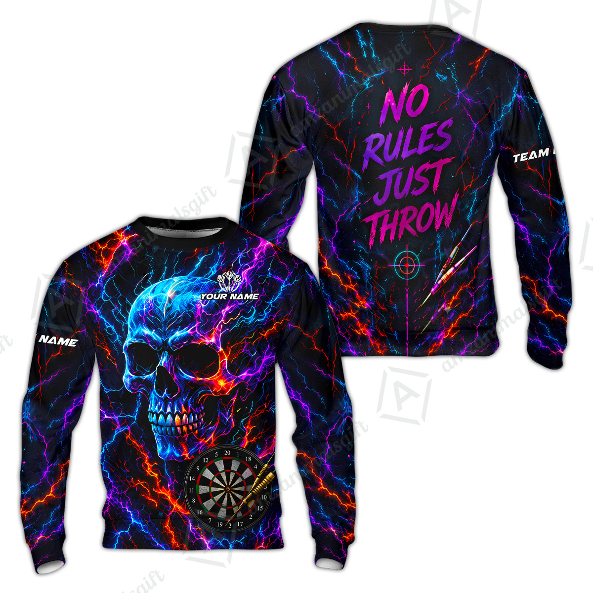 Customized Neon Skull - No Rules Just Throw Darts Jersey, Personalized Name And Team Name For Players