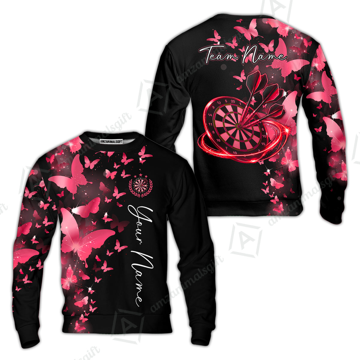 Customized Butterfly Elegant Sparkling Multicolor Darts Jersey, Personalized Name And Team Name For Players