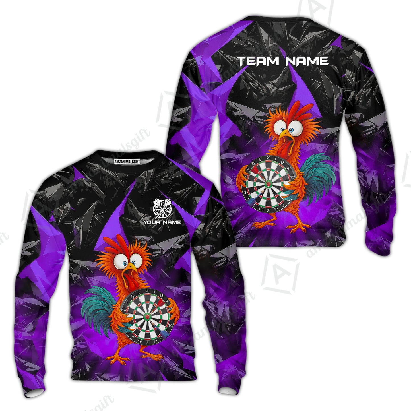 Custom Darts Team Jersey, Personalized Funky Rooster Dart Shirt For Players With Name & Team Name