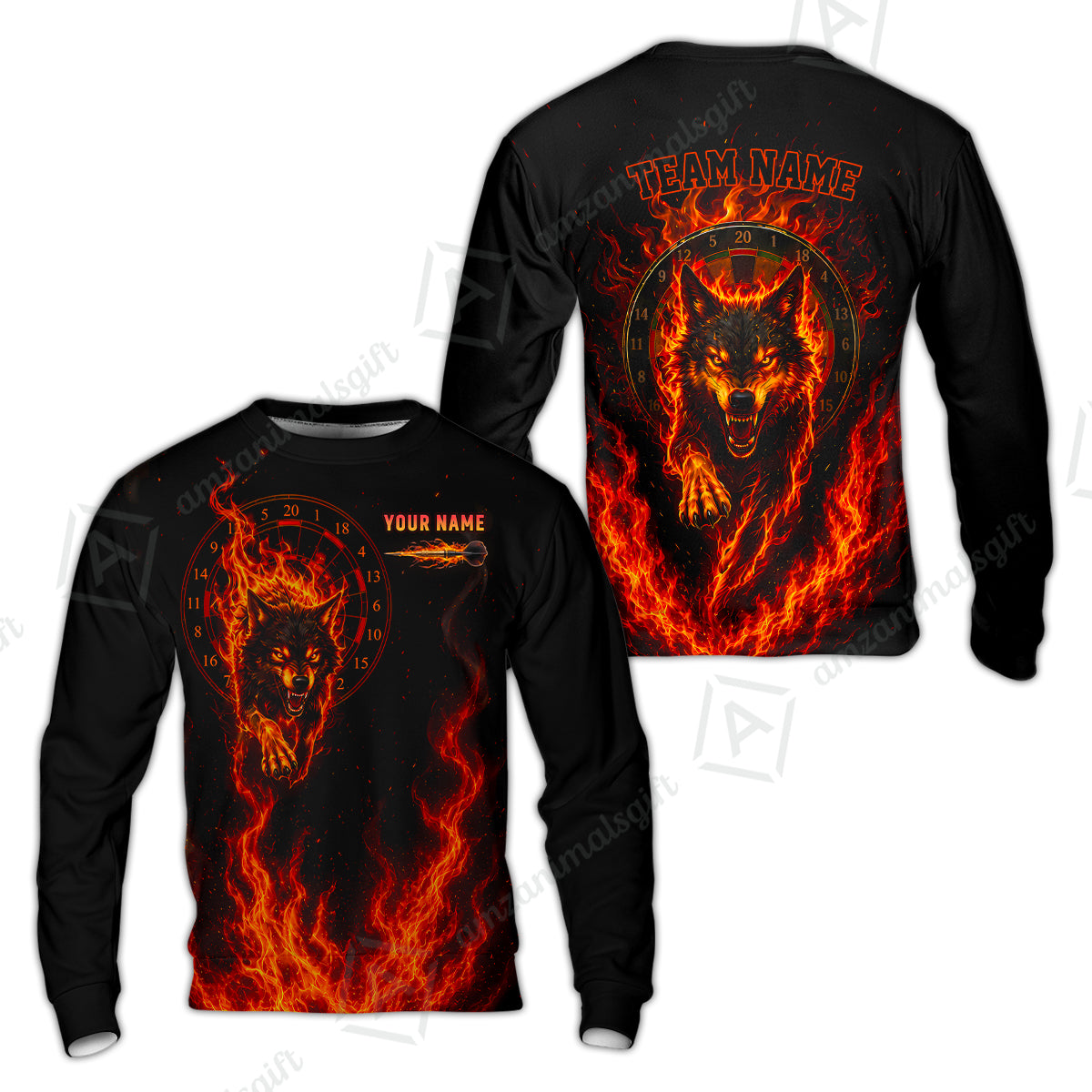 Customized Fire Wolf Dartboard Multicolor Darts Jersey, Personalized Name And Team Name For Players
