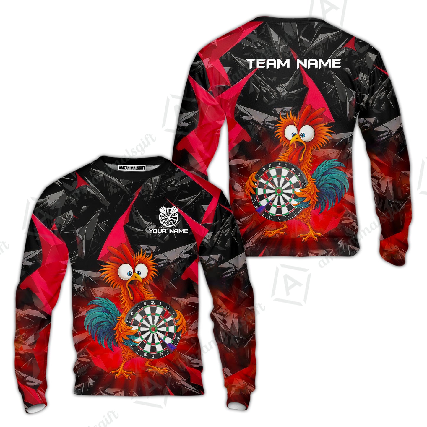 Custom Darts Team Jersey, Personalized Funky Rooster Dart Shirt For Players With Name & Team Name