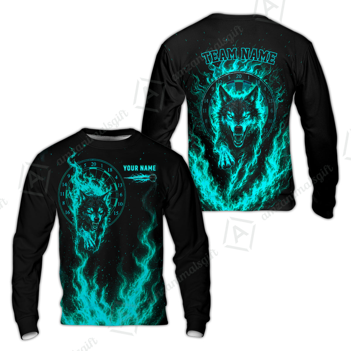 Customized Fire Wolf Dartboard Multicolor Darts Jersey, Personalized Name And Team Name For Players