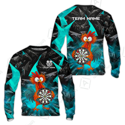 Custom Darts Team Jersey, Personalized Funky Rooster Dart Shirt For Players With Name & Team Name