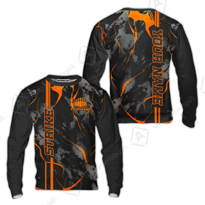 Custom Orange Strike, Bowling Shirts Men Polo Orange Camo, Bowling Team Jerseys