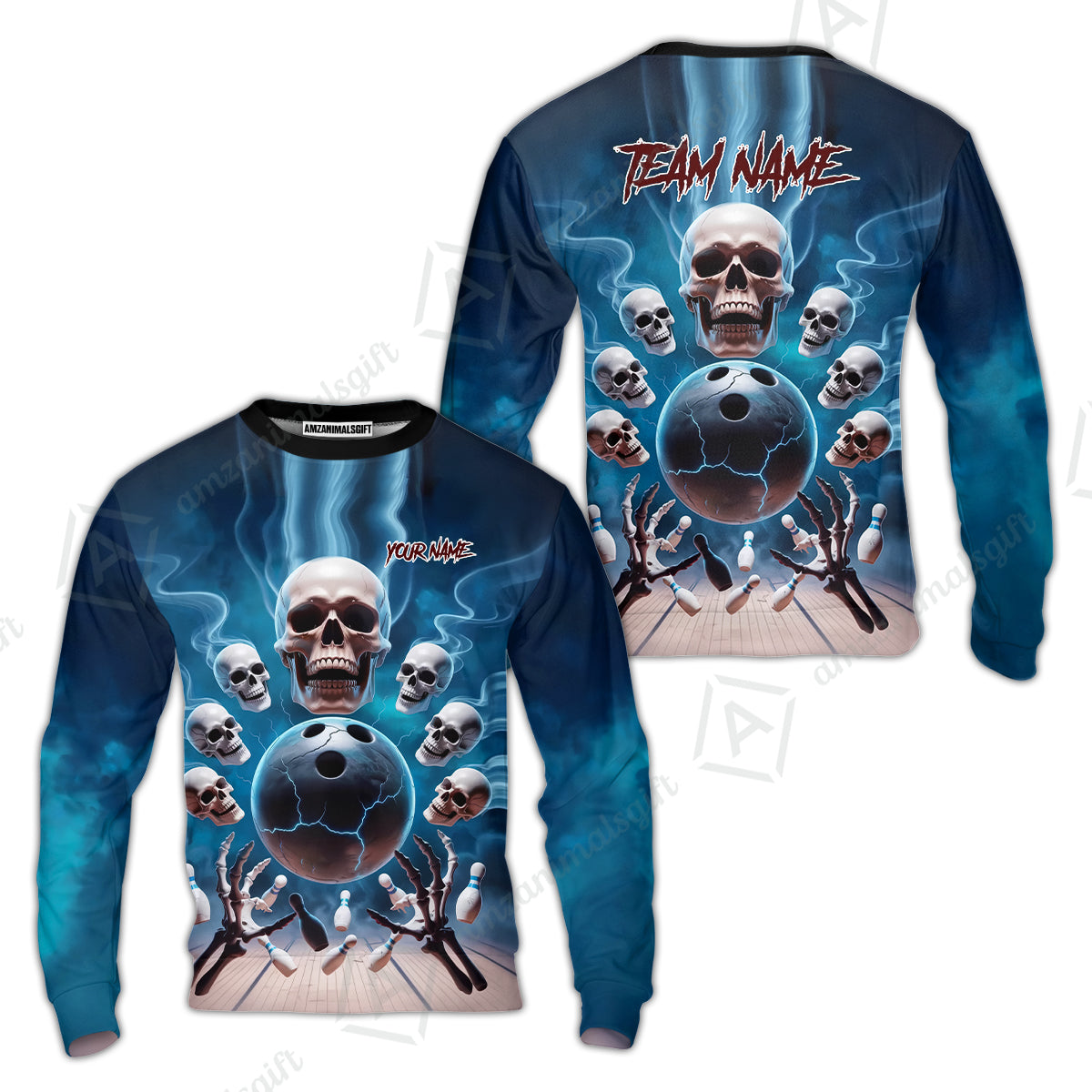 Custom Dark Fantasy Skeleton Bowling Team Jersey, Bowling Uniforms, Personalize Name And Team Name