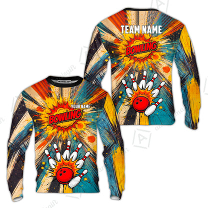 Custom Bowling Jersey Polo Shirt, Retro Comic Book Explosion, Custom Bowling Jersey Team Shirt For Players With Name and Team Name