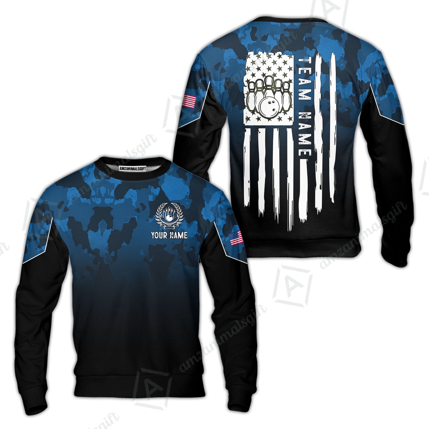 Custom Bowling Jersey Polo Shirt, Tactical Camo Patriotic Flag, Custom Bowling Jersey Team Shirt For Players With Name and Team Name