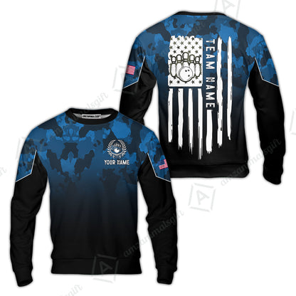Custom Bowling Jersey Polo Shirt, Tactical Camo Patriotic Flag, Custom Bowling Jersey Team Shirt For Players With Name and Team Name