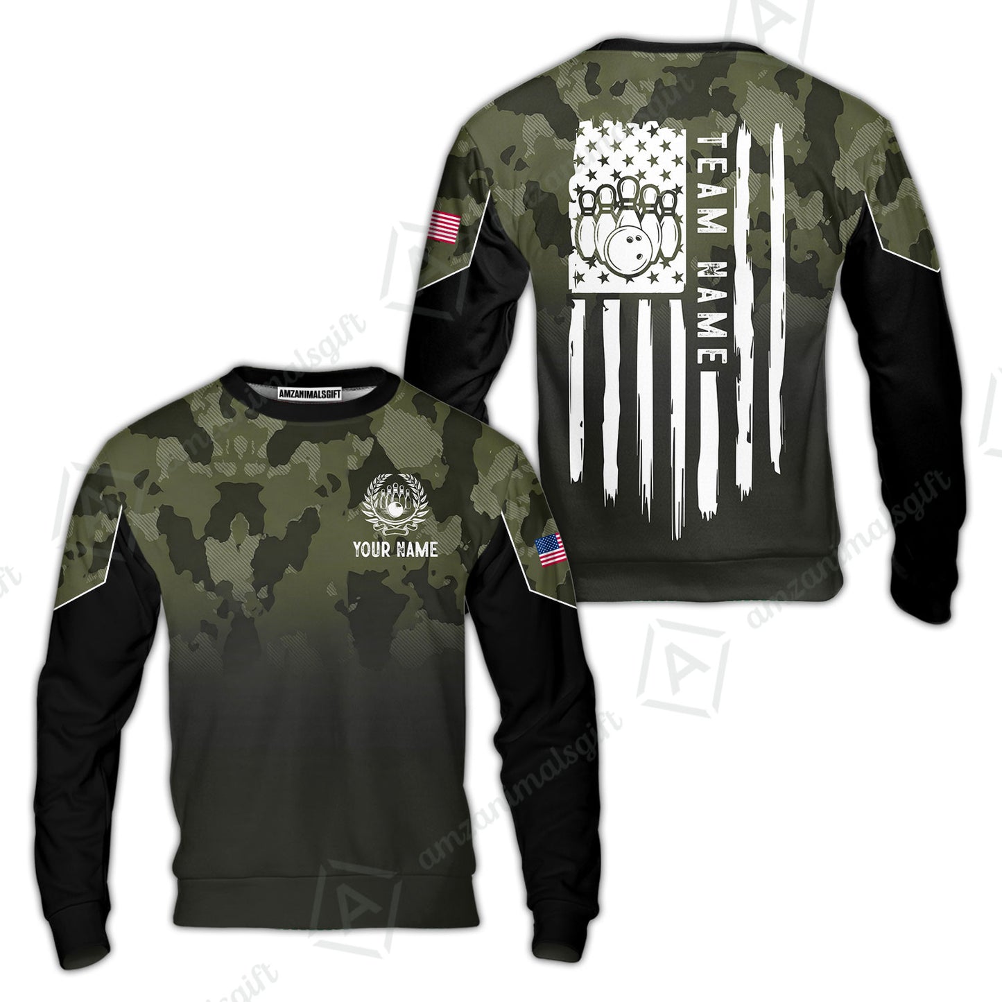 Custom Bowling Polo Shirt, Distressed American Flag Bowling Custom Bowling Polo Team Shirt For Players With Name & Team Name