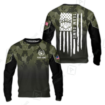 Custom Bowling Polo Shirt, Distressed American Flag Bowling Custom Bowling Polo Team Shirt For Players With Name & Team Name