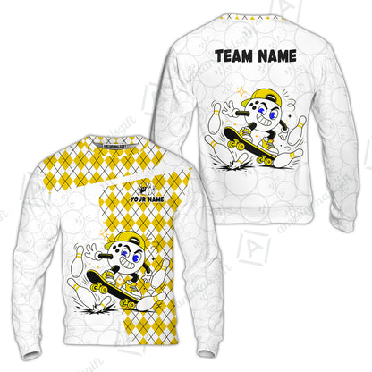 Custom Bowling Jersey Polo Shirt, Skateboarder Bowling Ball Mascot, Custom Bowling Jersey Team Shirt For Players With Name and Team Name