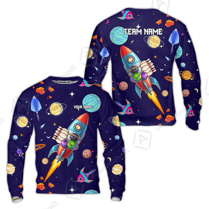 Custom Bowling Jersey Polo Shirt, Rockets Into Space, Custom Bowling Jersey Team Shirt For Players With Name and Team Name