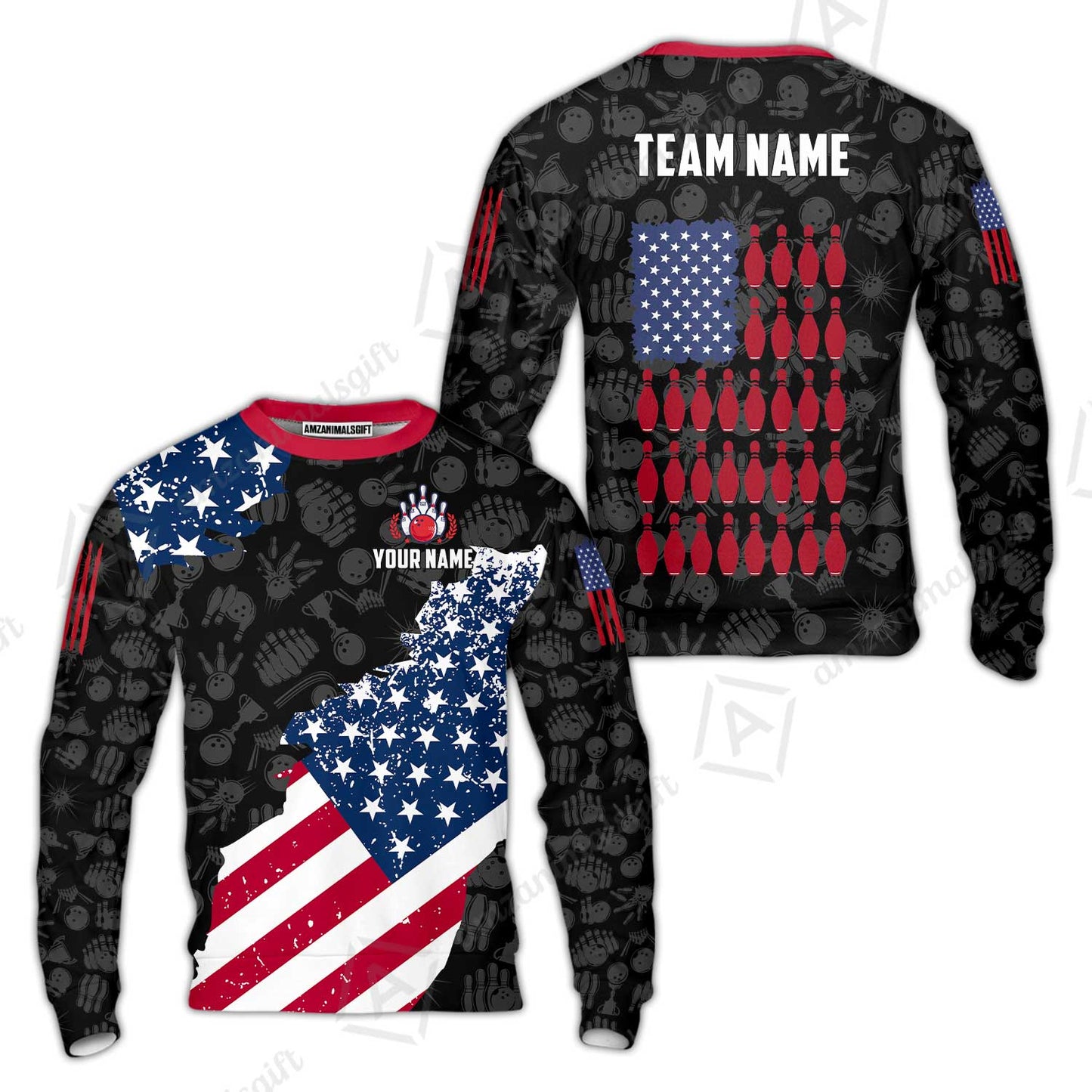 Custom Bowling Jersey Polo Shirt, Americana Patriotic Distressed Flag, Custom Bowling Jersey Team Shirt For Players With Name and Team Name